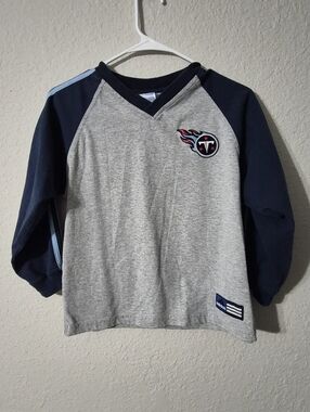 1990's Vintage Stone Adidas Kids Long Sleeve V-Neck Shirt - Gray & Navy